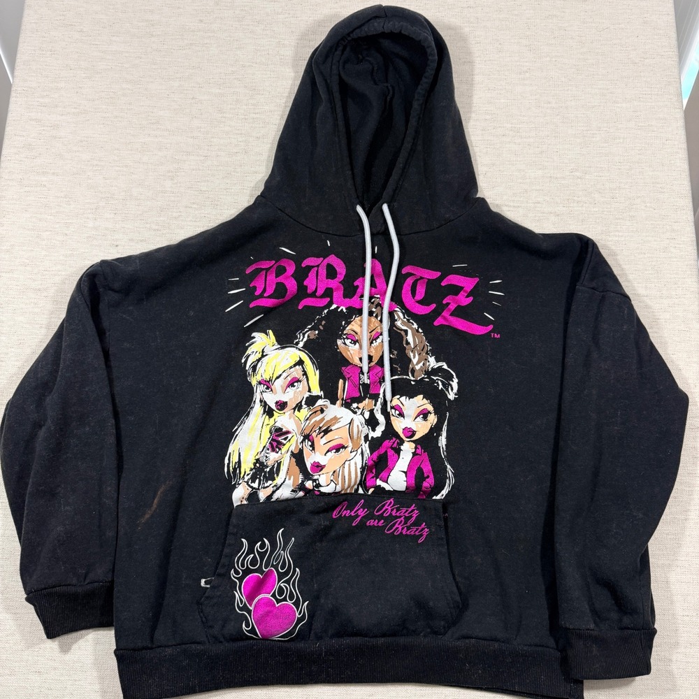 Bratz Graphic Hoodie Women XL Black Good Y2K Character Pullover Sweatshirt